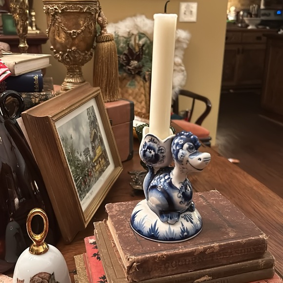 Gzhel Porcelain Blue and White Dragon Candle Holder - Picture 2 of 7